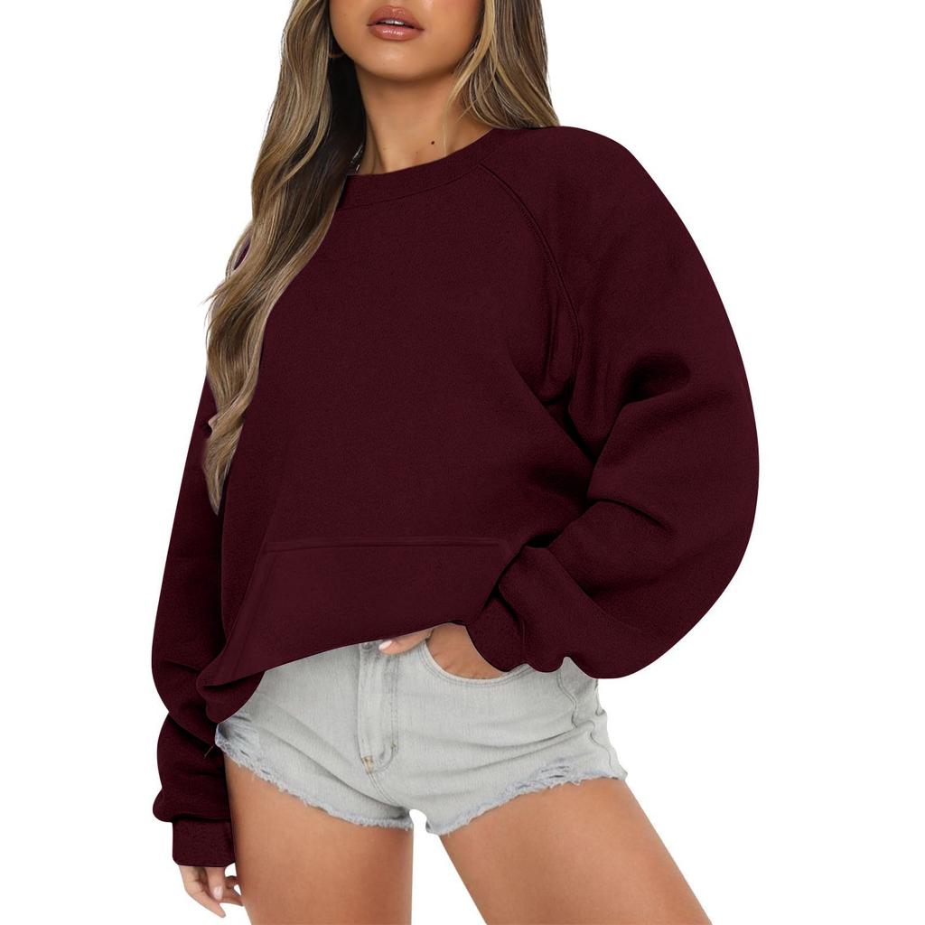 Women Autumn Winter Tops Women's Long Sleeve Sweatshirt Casual Crewneck Loose Fit Pollover Fleece Tops