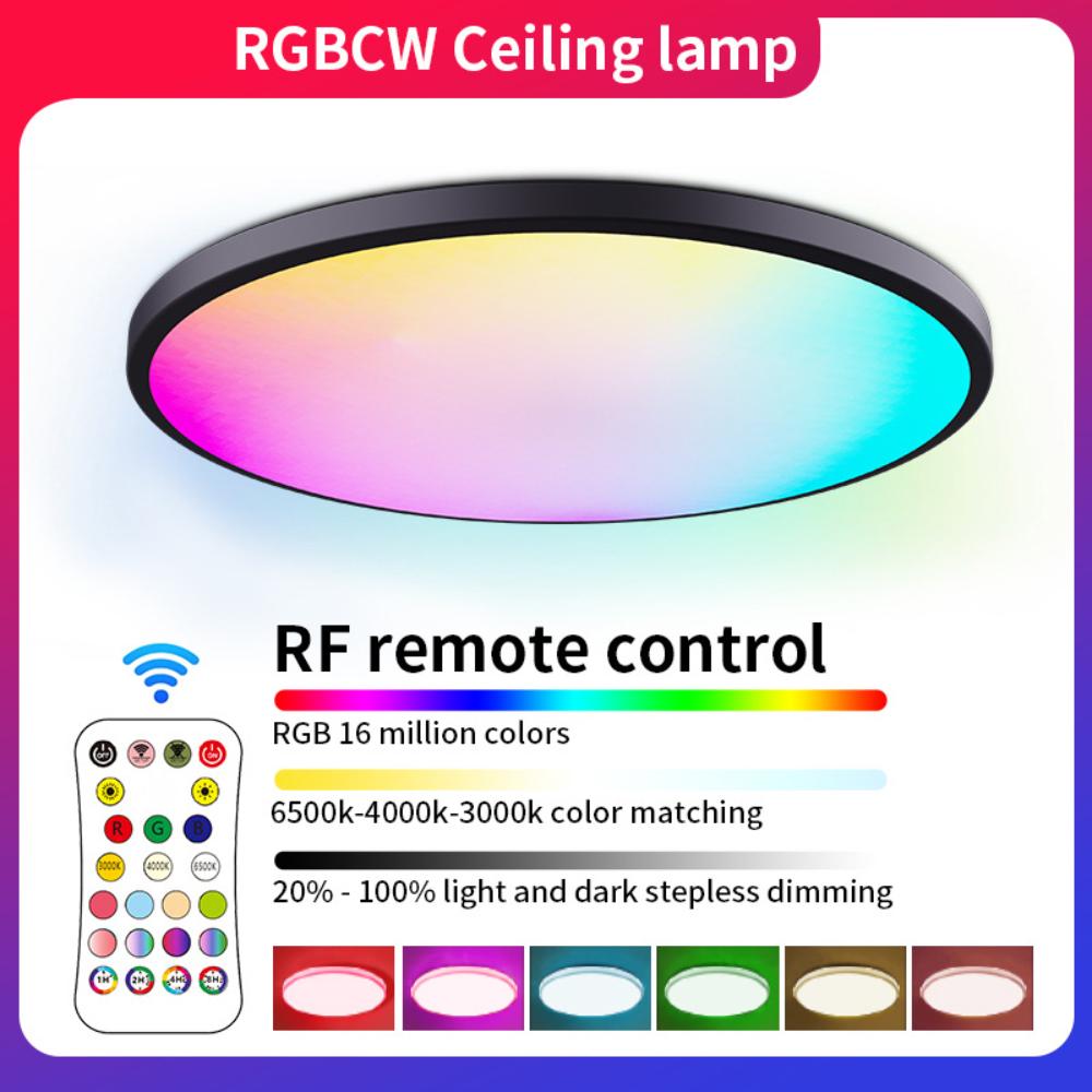 New Ceiling Lamp Rgbcw Full-Color Dimming Color Intelligent Rf Remote Control Bedroom Round Led Ceiling Lamp