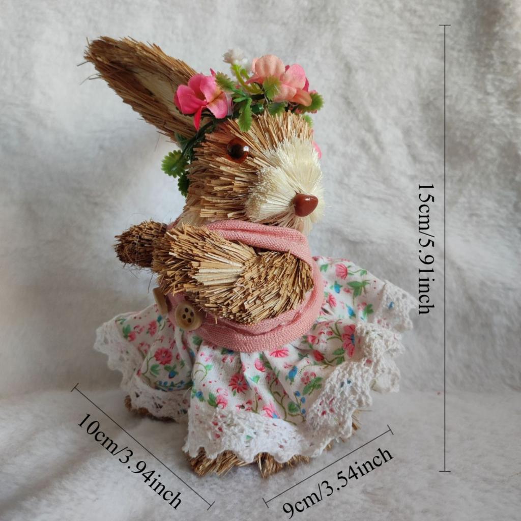 Сплетенные вручную соломенные фигурки, пасхальный кролик, стоящая статуэтка кролика из сизаля, реалистичная весенняя пасхальная статуэтка, украшение