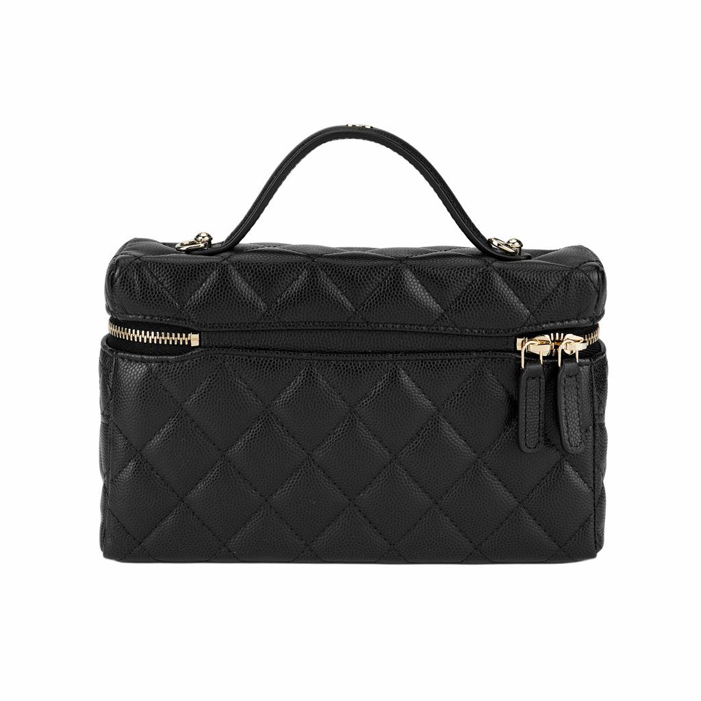 Chanel 26c Двойной логотип C Ромбовидный узор Кожаная сумка-коробка на цепочке Из зернистой коровьей кожи С золотой фурнитурой Сумка-мессенджер Женская Черная