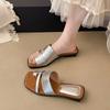 Женские ретро шлепанцы с низким каблуком и перемычкой между пальцами, женская летняя уличная обувь 2025, новая корейская версия, подходят к юбкам, римские пляжные прохладные шлепанцы