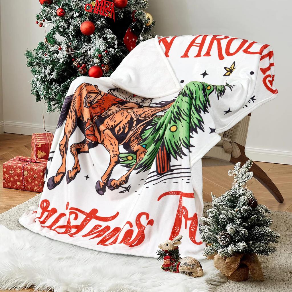 Western Festival Christmas digital-printed polyester Bedroom velvet flannel soft sofa cover blanket Fleece soft cover blankets