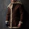 Men's Jacket Long Style Flight Jacket Double Collar  Leather Jacket Sheepskin Aviator Fur Coat
