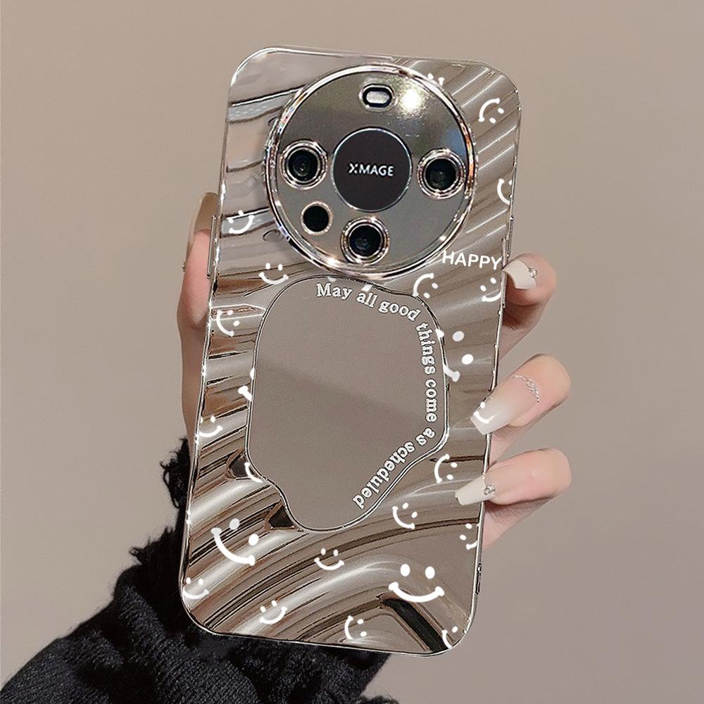 Зеркальный чехол для телефона для iPhone 16 11 13 14 для 16 Pro 12 13 15 16 Pro Max для Samsung A15 A16 A35 A55 Милый чехол для телефона с облаком, цветком и щенком с гальваническим покрытием