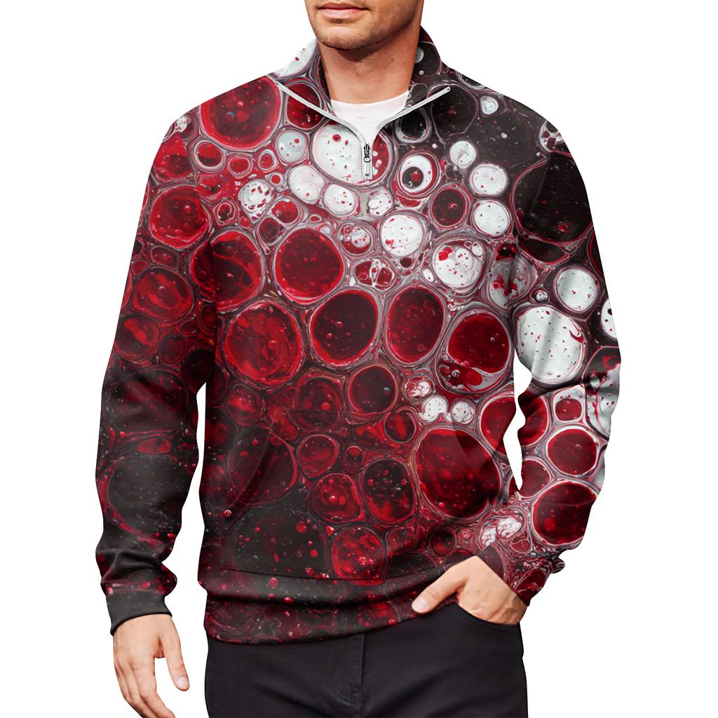 Мужской свободный повседневный свитшот на молнии 1/4, модный топ с длинным рукавом и принтом, с карманами