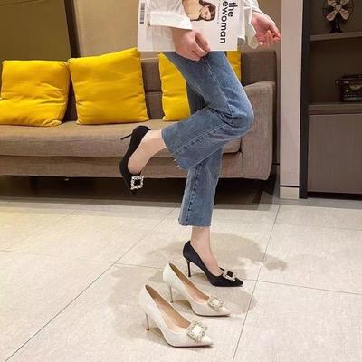 Сексуальные и удобные туфли на высоком каблуке, новые весенне-осенние повседневные туфли на шпильке со стразами и жемчугом