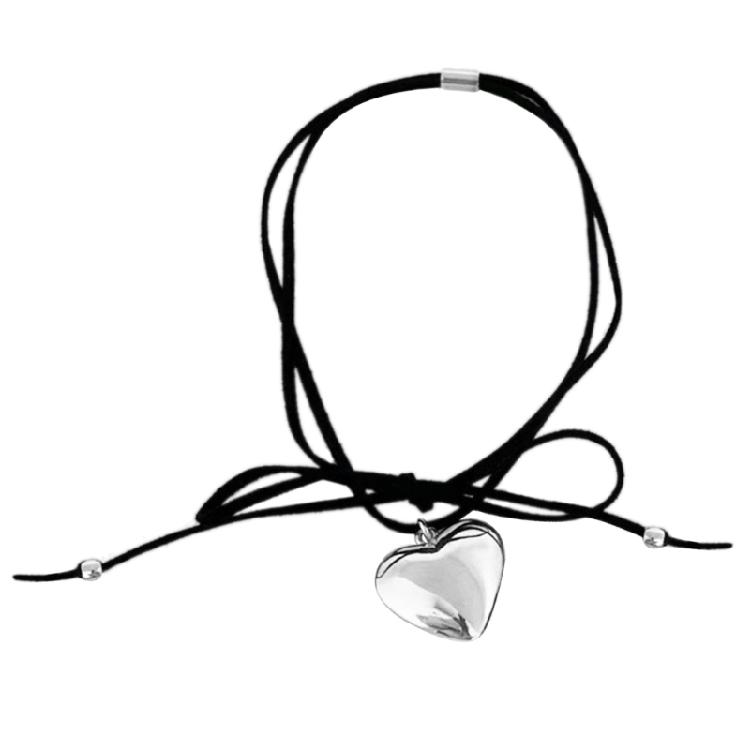 Sweet Cool Love Heart Pendant Necklace Elegant Collar Choker Necklace Bowknot Neck Tie Chain Jewelry for Women Girls
