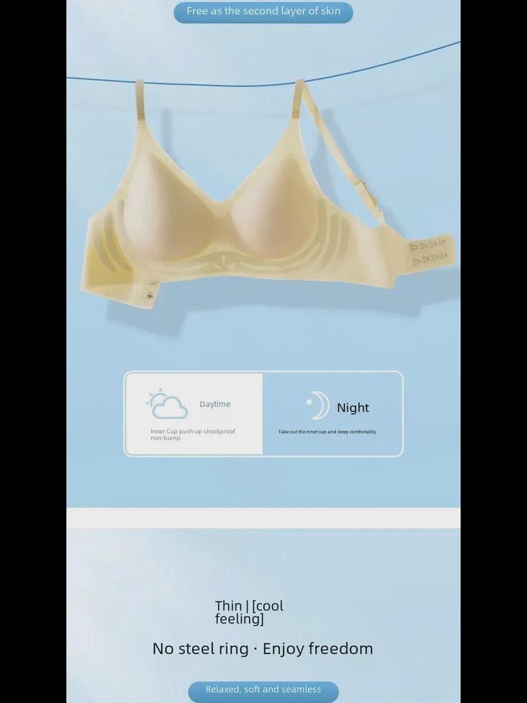 Seamless Ice Silk Nude Women's Underwear: Jelly Soft, Chest-Slimming, Supportive Gathered Bra, Comfortable & Breathable.