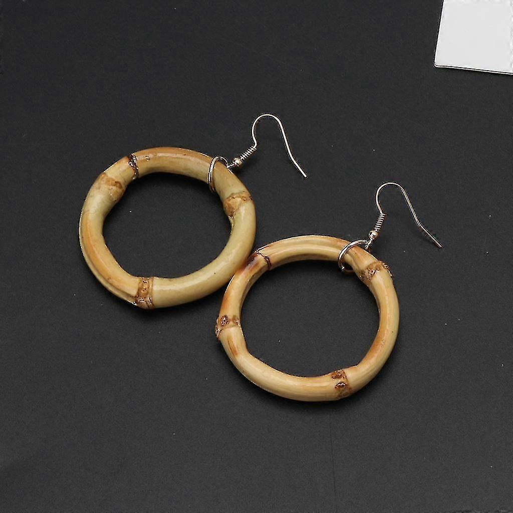 Handmade Natural Bamboo Wood Round Circle Dangle Hoop Earrings Fashion Jewelry-r