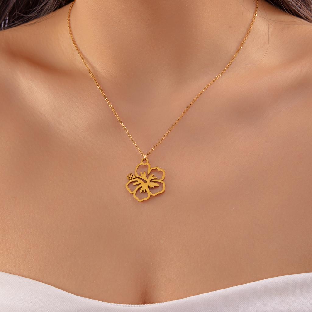 Stainless Steel Hollow Flower Pendant Necklace for Women Minimalist Gold Color Flower Necklace Charms Wedding Party Jewelry