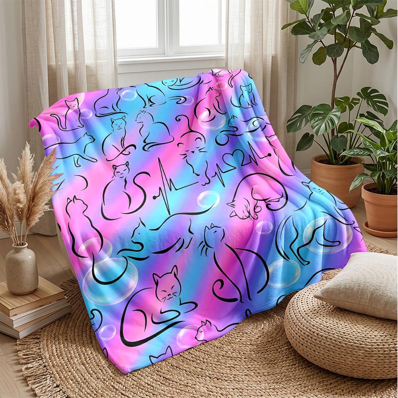 Colorful Cats Pattern blanket Personalized Name Flannel Blanket Soft Cozy Plush Throw for Sofa Bed Lightweight Home Decor