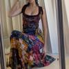 Women's Summer Fashion Retro Tie Dye Print Sexy U-neck Slim Dress Long Dress