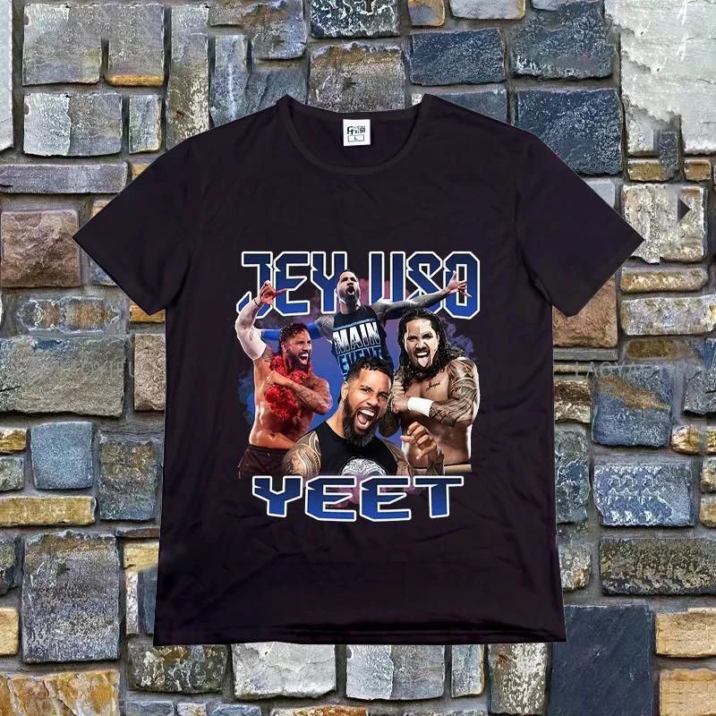 Ретро футболка Jey Uso Yeet Забавные цитаты Wresting Lovers Графическая футболка Мягкая унисекс футболка с круглым вырезом Летняя футболка Модные топы