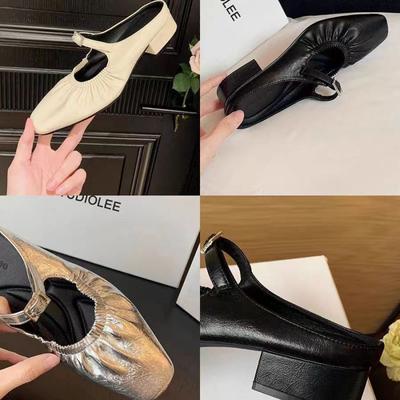 Muse Girl~ Квадратный носок Складки Один ремешок Стразы Пряжка Полушлепанцы