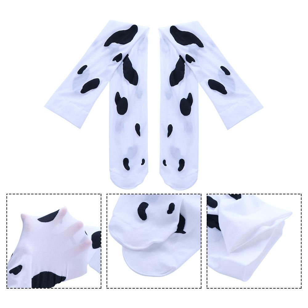 Women Silk Socks Cow Printed Pantyhose Thigh High Stockings Cosplay Stockings Cow Spots Printed