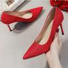 Свадебные туфли Красные кружевные туфли для подружек невесты на высоком каблуке Женские туфли-лодочки Остроконечные свадебные туфли на маленьком каблуке Женские туфли Tacones Mujer