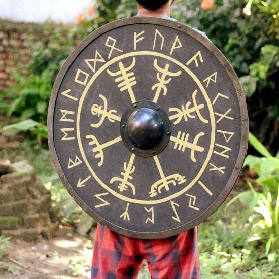 Средневековый щит Норвежский компасный щит Боевой готовый щит Деревянный щит викингов Реплика щита ручной работы