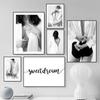 Young Woman Modern Girls Living Room Canvas Painting Black White Quotes Poster Prints Fashion Wall Art Decorative Picture HD0042