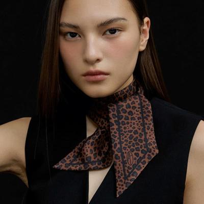 AVVINA PELLE Long Twilly Silk Scarf - Leopard Brown