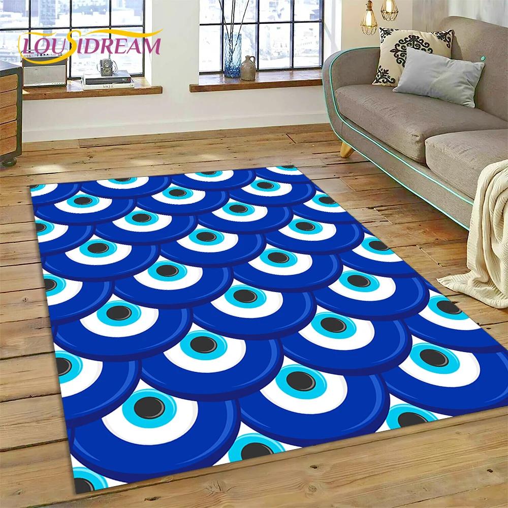 Ковер Коврик Глаз Фатимы Турция Синий Назар Глаз Гора для Декора Гостиной Спальни, Напольный Коврик Нескользящий Декор для Дивана Придверный Коврик