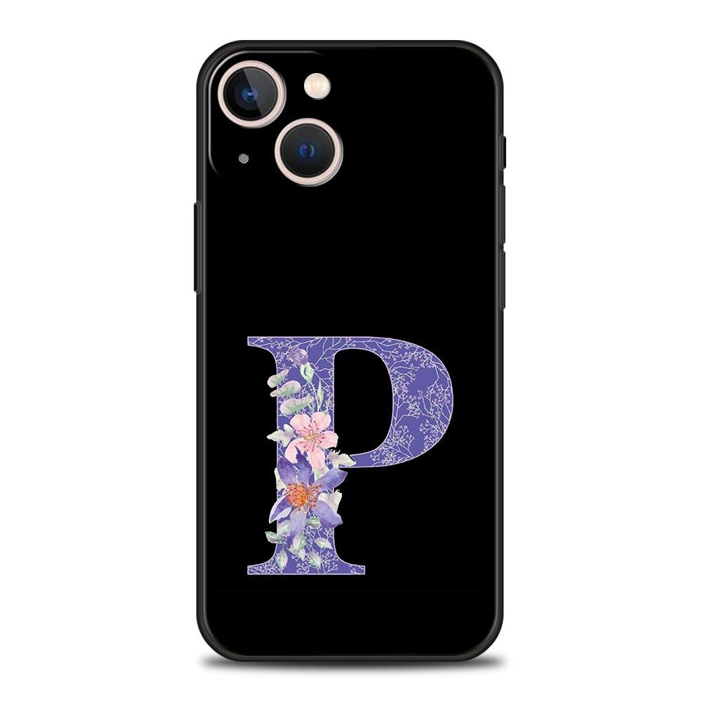 Чехол для телефона с фиолетовым цветком и буквами для iPhone 17 16 15 Pro Max 11 12 13 14 7 8 Plus SE 2020 X XR XS Cover Мягкий Черный