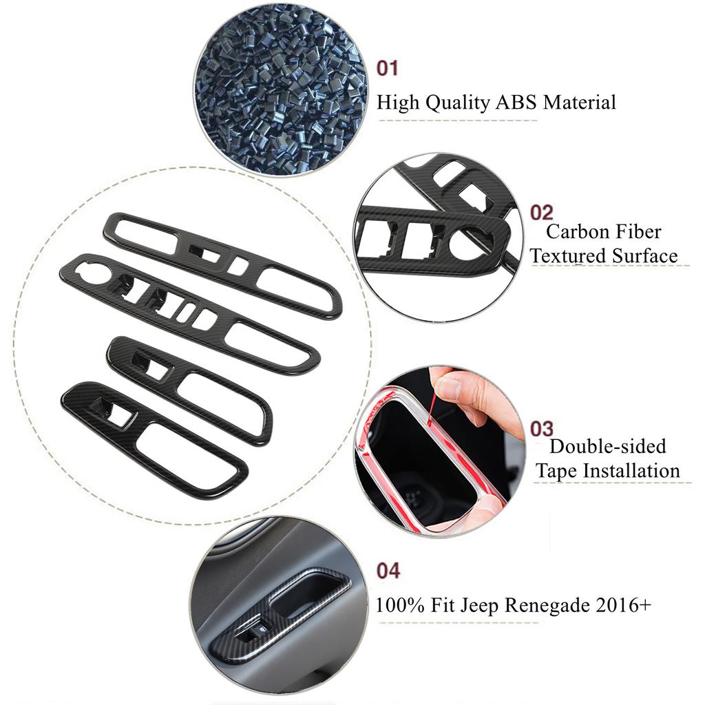 Наклейки на декоративную крышку кнопки переключателя стеклоподъемника для салона автомобиля Jeep Renegade 2016 2017 2018 2022