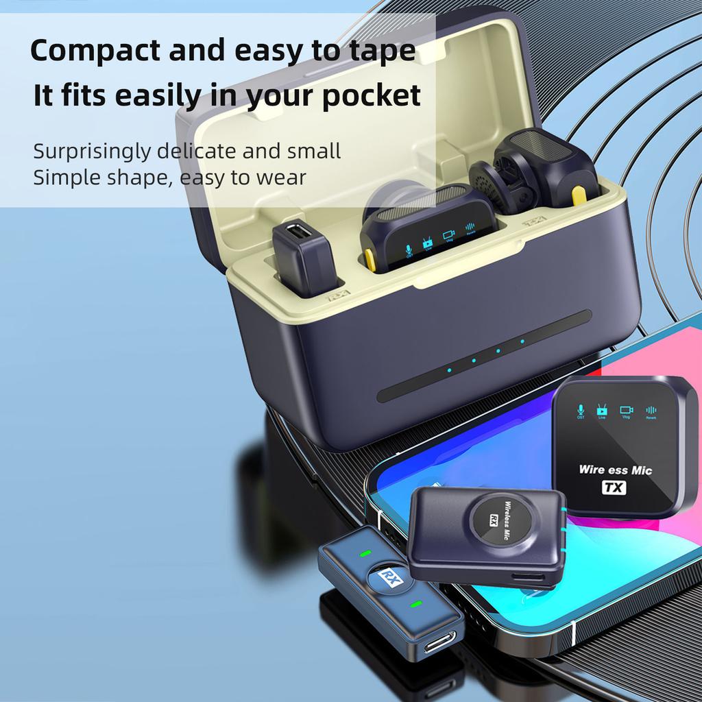 One-Trigger-Two 2.4G Wireless Microphone Magnetic Clip On Mic for Camera 50M Transmission Range