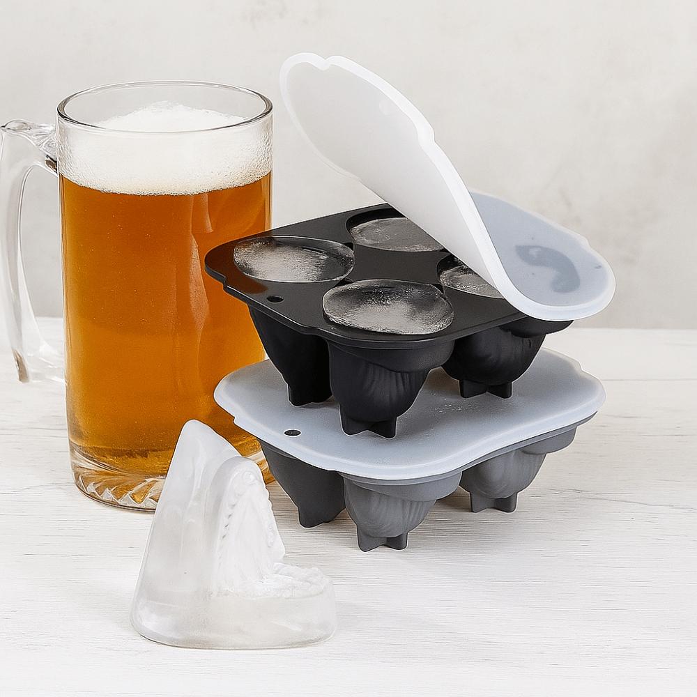 2pcs 3D Sharks Ice Cube Mold 4 Grid Ice Cube Maker Durable Ice Cube Tray Summer