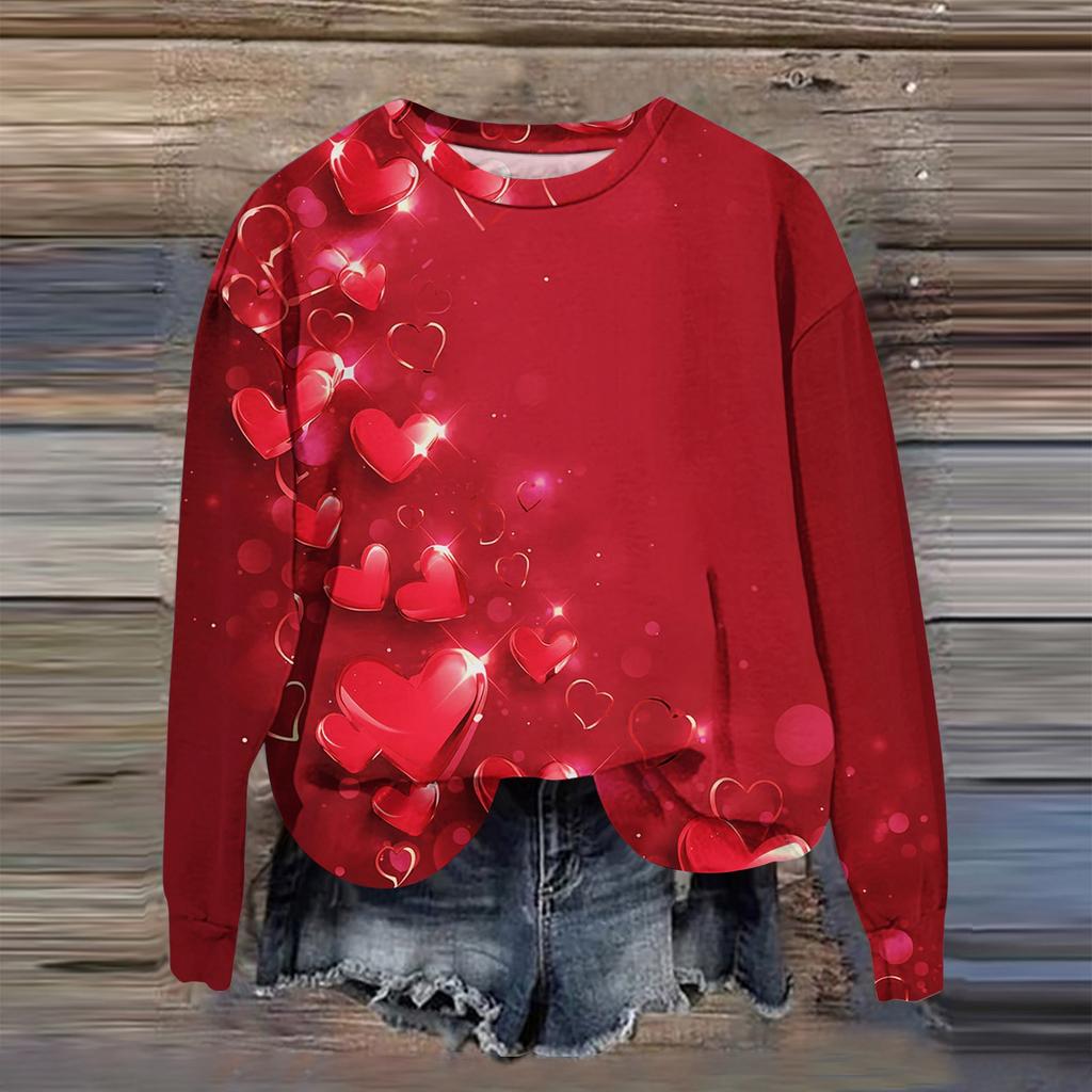 Women's Fashion Printed Long Sleeve Loose Round Neck Sweatshirt Top Fall