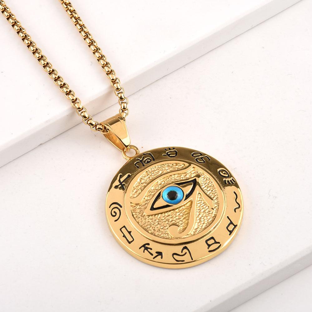 Egyptian Eye of Horus Pendant Gold Silver Color Stainless Steel Round Necklace for Women/Men Ancient Egypt Jewelry Gift