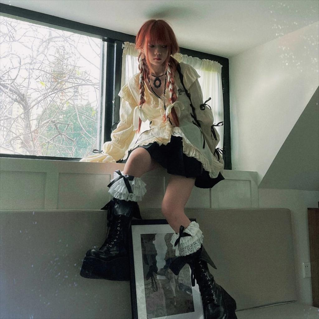 2KWEIRD Эстетика Y2k Кружевная рубашка Гранж Готика Необычные блузки Фея Харадзюку Рубашка-бандаж Винтажная одежда Лолиты Молл-готика