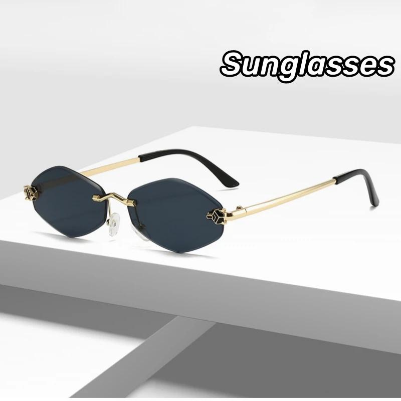 Latest Frameless Cut Edge Sunglasses Diamond Shaped Personalized Leopard Sunglasses UV Resistant Small Frame UV400 Sunglasses
