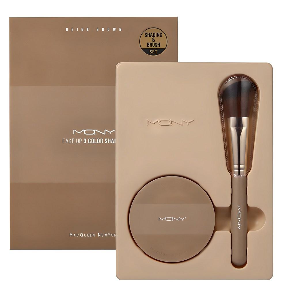 McQueen New York Fake-up 3-цветная растушевка 9 г + кисть для растушевки, бежево-коричневый, 1 набор