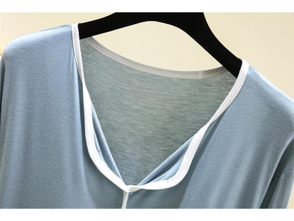 Модальный пижамный комплект с длинным рукавом и нагрудными вкладышами для женщин - Повседневный двухпредметный комплект на осень/зиму с отделкой