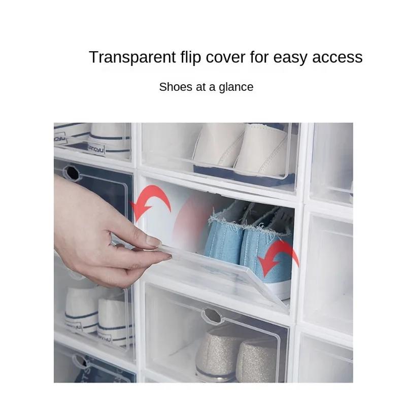 Органайзер для обуви, штабелируемые ящики для хранения обуви, ящики с фронтальным открыванием, органайзер для обуви, тумба, контейнер для обуви из толстого пластика