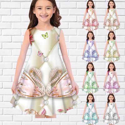 Платья с 3D принтом для девочек, детское праздничное платье принцессы без рукавов для девочек, платье-майка с 3D принтом лебедя