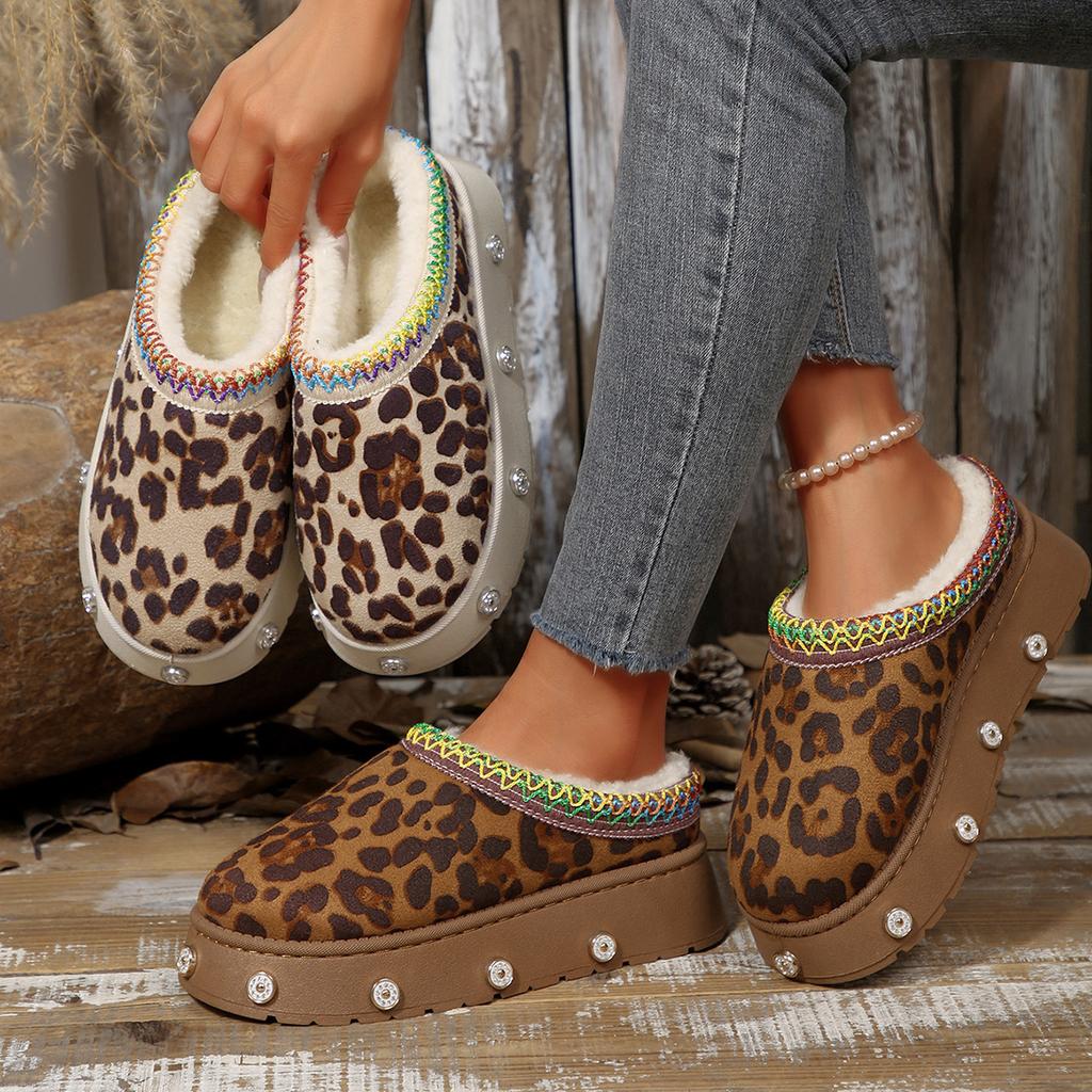 Snow Boots Are Casual, Wear Thick-soled Wool Shoes 2025 Autumn and Winter New Semi-toe Slippers Plush Women's Cotton Shoes