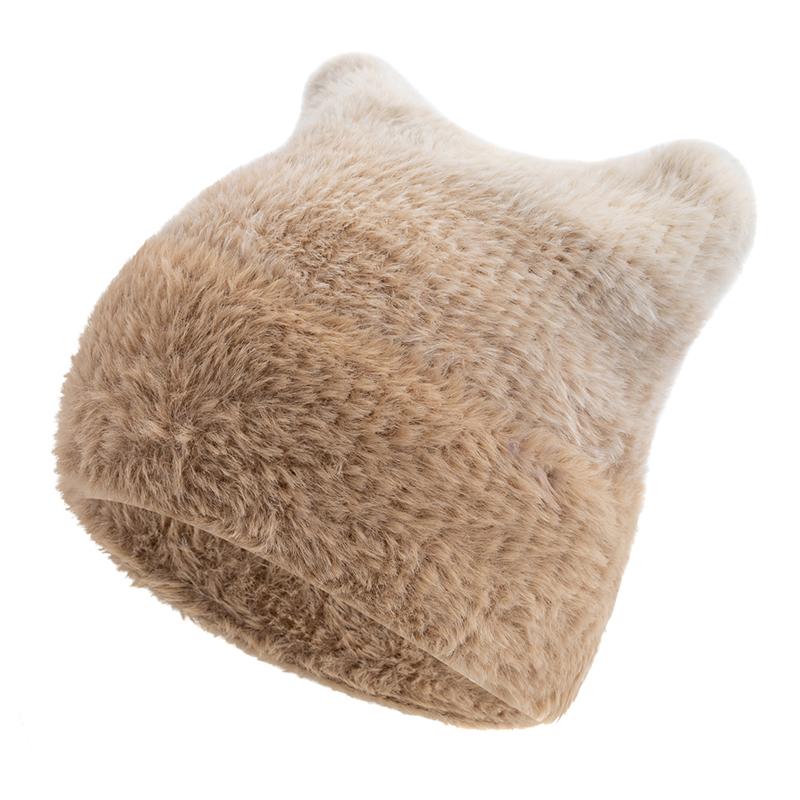 Новая шапка-денди градиентного цвета с кошачьими ушками, ленивая шапка-бини, милые зимние шапки для женщин, уличная одежда, теплые меховые шапки для девочки, подарок