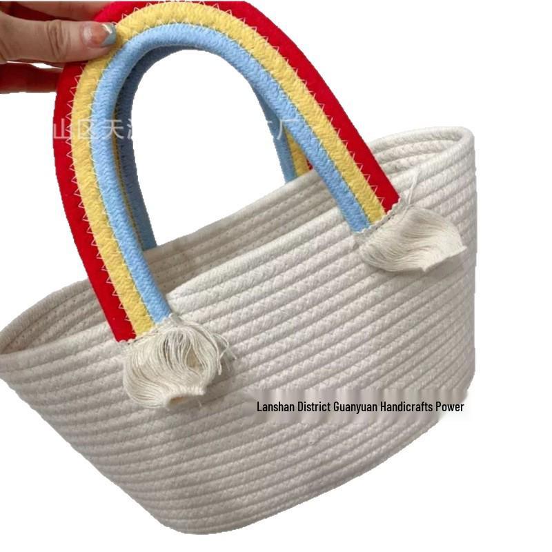 Радужное облако детская корзина: Плетеная сумка из хлопковой веревки и сувенир на день рождения