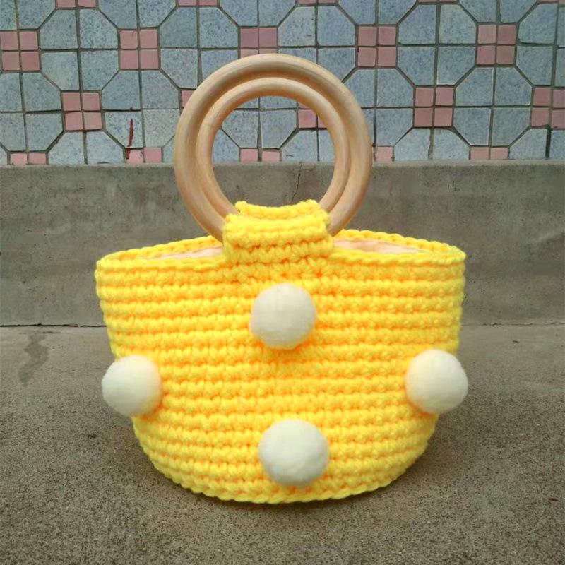 Пряжа Вязание Помпон Сумка-ведро - Модная Вязаная Готовая Женская Портативная Сумка
