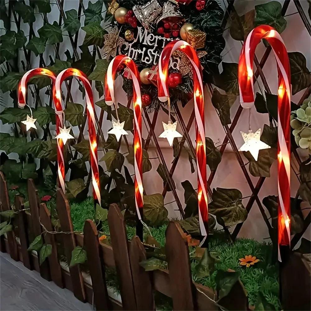 Solar-Powered Candy Cane Lights 4in1 8 Lighting Modes Outdoor Christmas Decoration for Lawn Yard Garden Xmas Tree Lights