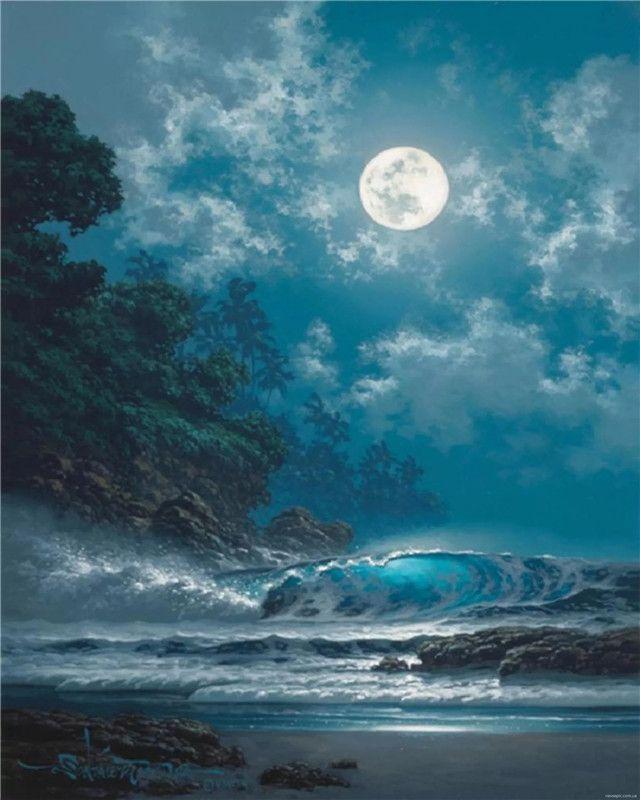 RUOPOTY DIY Painting By Numbers Moon Landscape Acrylic On Canvas Wall Art Picture By Numbers Seaside For Living Room
