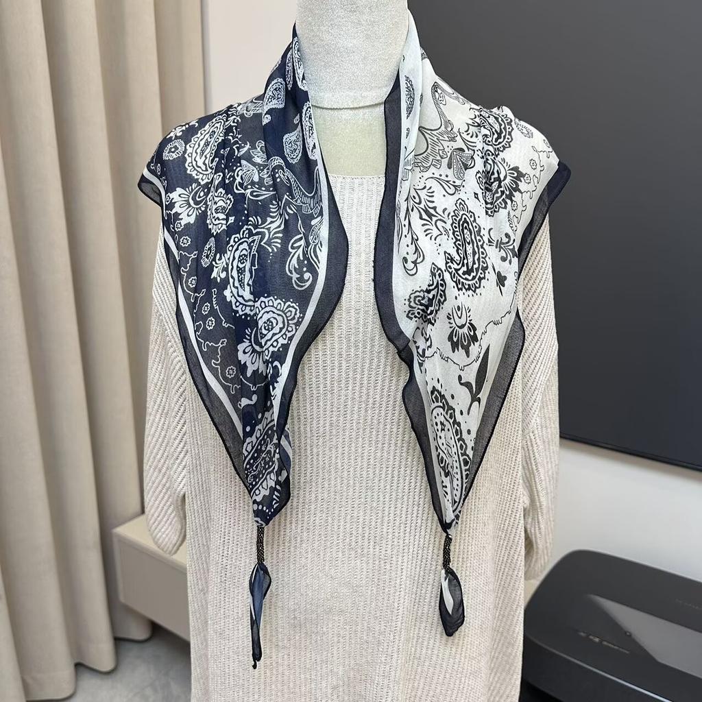 Cotton And Linen Triangle Scarf Summer Thin Silk Scarf Women'S High-End Shawl Women'S Versatile Belt Japanese And Korean Fart Curtain Scarf