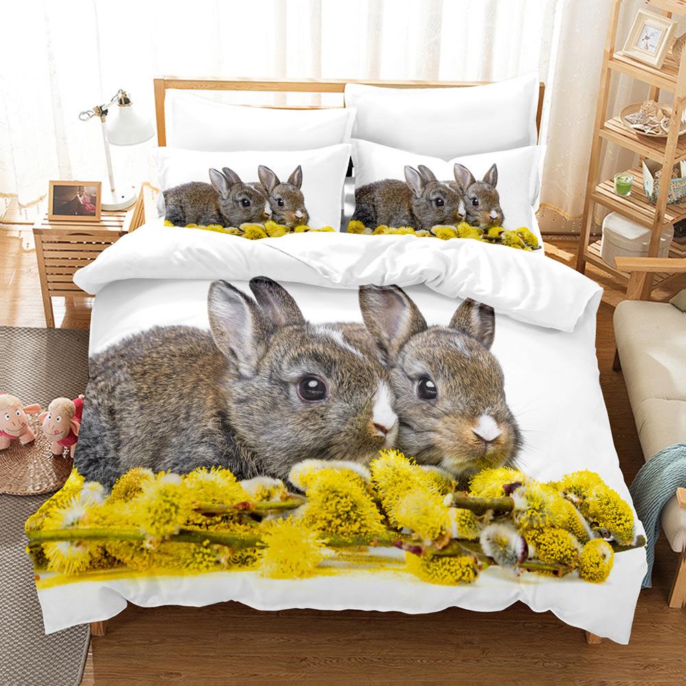 Комплект постельного белья с милым 3D кроликом, пасхальный пуховой пододеяльник с животными, наволочка из 2/3 предметов, односпальная двуспальная кровать, роскошный домашний текстиль, комплект пододеяльников, подарок