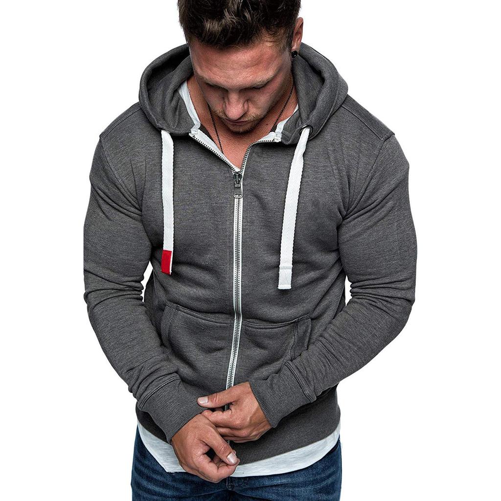 Spring And Autumn New Men's Solid Color Cardigan Hooded Fleece Casual Coat