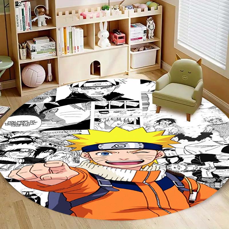 Naruto Round Area Rug Anime Cartoon Pattern Soft Non-Slip Floor Carpet For Bedroom Living Room Kids Room Playroom Home Decor Mat