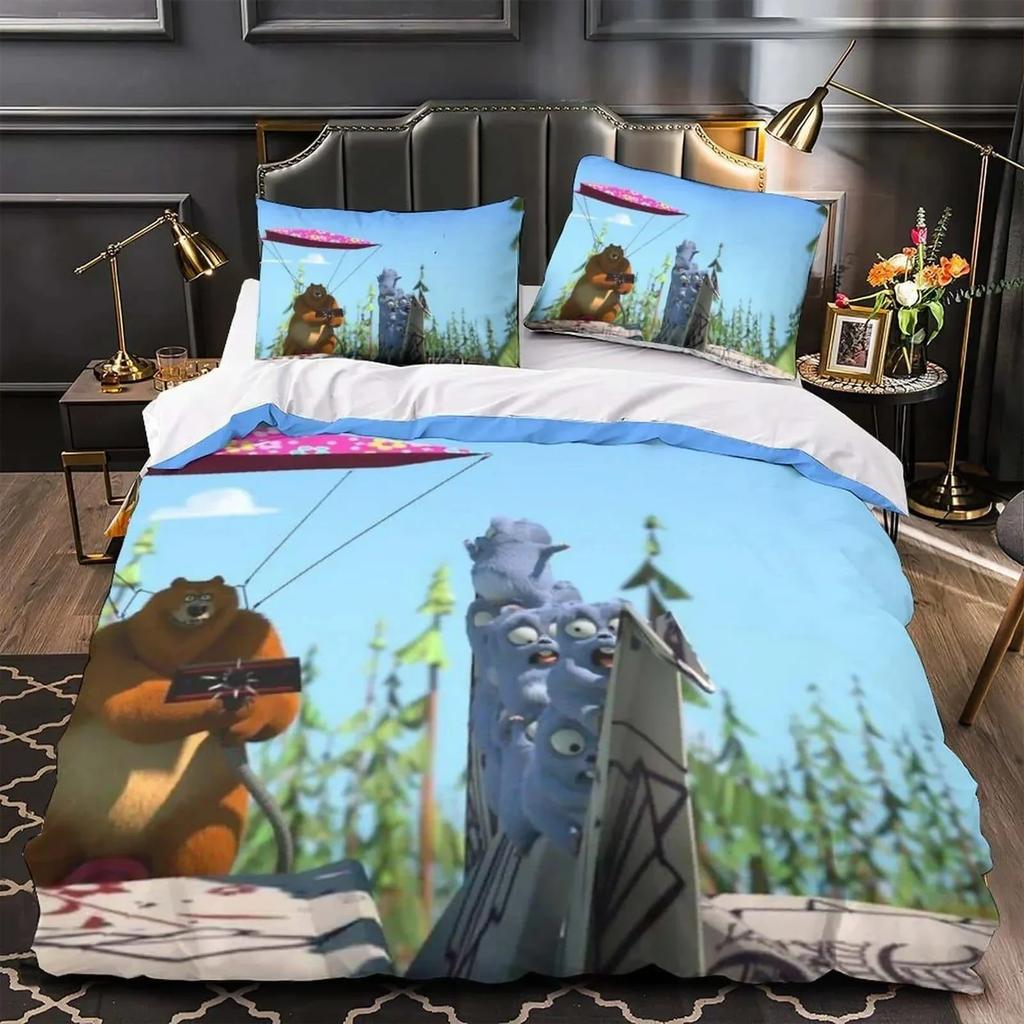 3D Anime Grizzy and the Lemmings Printed Bed Set Duvet Cover Pillowcase Bedding Set Linen Sheet Quilt Cover Full Queen King Size
