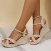 2025 Black Beige Wedge Sandals for Women's Heel Platform Fish Mouth  Strap Fashion Shoes Female Summer Buckle Strap Sandal