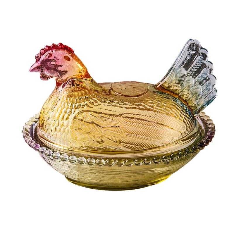 Стеклянное блюдо "Курица на гнезде", Хрустальная конфетница с крышкой в форме курицы, Фруктовница-курица, Тарелка для десертов и закусок, Ретро-миска, Банка