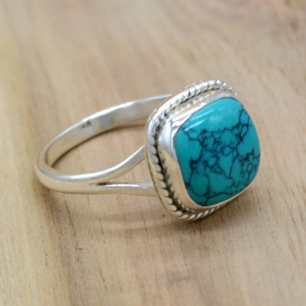 Женское кольцо из стерлингового серебра 925 пробы с бирюзой, кольцо Handamde с драгоценным камнем
